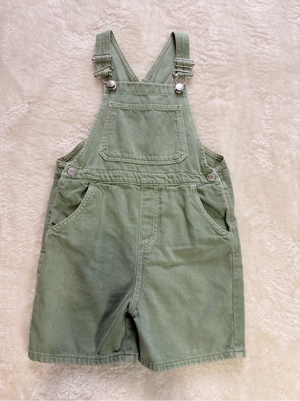 Zara 100% Cotton Toddler Green Short Overalls Size 3-4